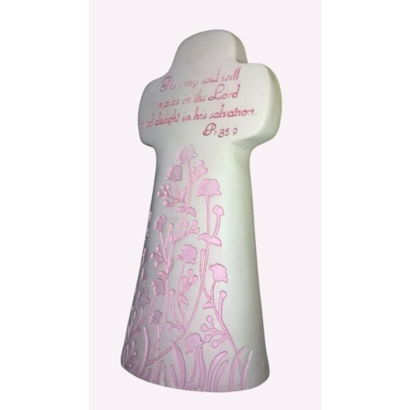 Religious Cross w/ Floral Pink Design and Inspirational Text Rejoice In The Lord - Picture 7 of 8